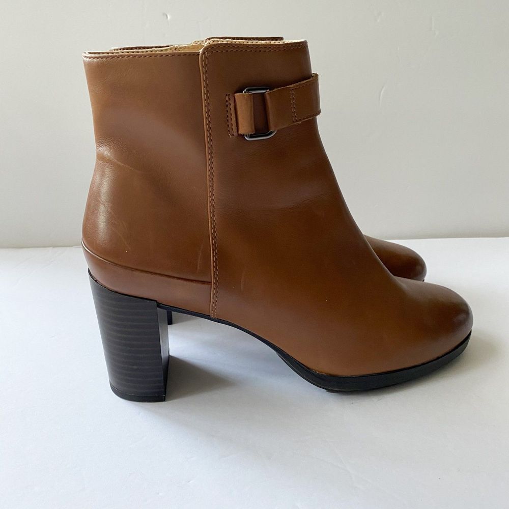 Clarks Cognac Leather Lug Ankle Booties